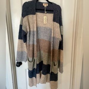 NWT Anthropologie Striped Duster Cardigan Sweater in Blue, Gray, and Tan